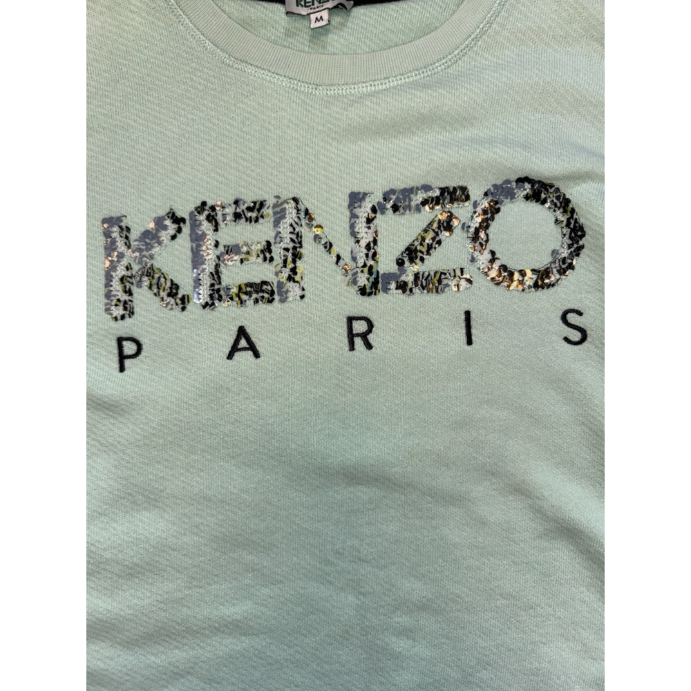 Kenzo Paris Mint Green Logo Sweatshirt Medium Sequin Designer Streetwear - Picture 3 of 8